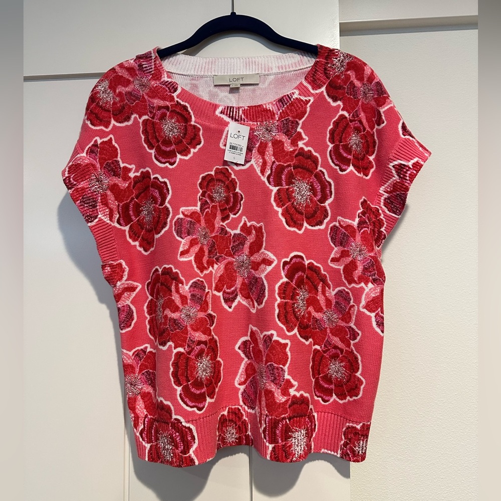 LOFT floral print short sleeve sweater NWT